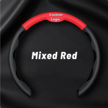 Customized Car Logo Breathable Ultra-thin 5D Leather & Carbon Car Steering Wheel Cover Universal Fit